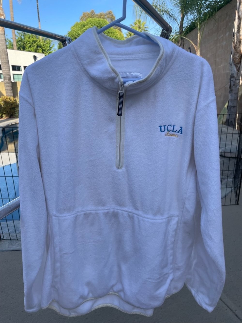 UCLA- J. America White Plush Fleece Quarter-Zip Pullover